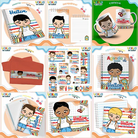 ARQUIVO ENCADERNAÇÃO KIT ESCOLAR ALUNINHOS MENINO - LINA CRIATIVA