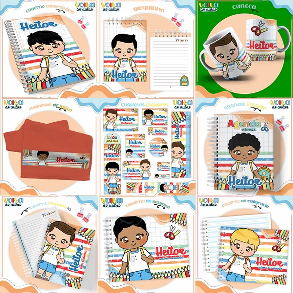 ARQUIVO ENCADERNAÇÃO KIT ESCOLAR ALUNINHOS MENINO - LINA CRIATIVA 1