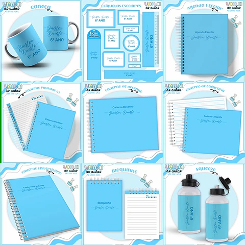 ARQUIVO ENCADERNAÇÃO KIT ESCOLAR NEUTRO AZUL - LINA CRIATIVA