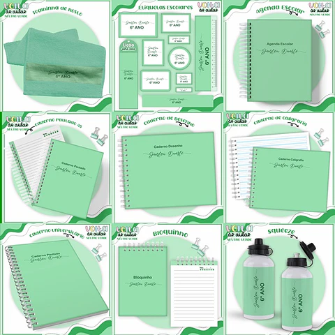 ARQUIVO ENCADERNAÇÃO KIT ESCOLAR NEUTRO VERDE - LINA CRIATIVA