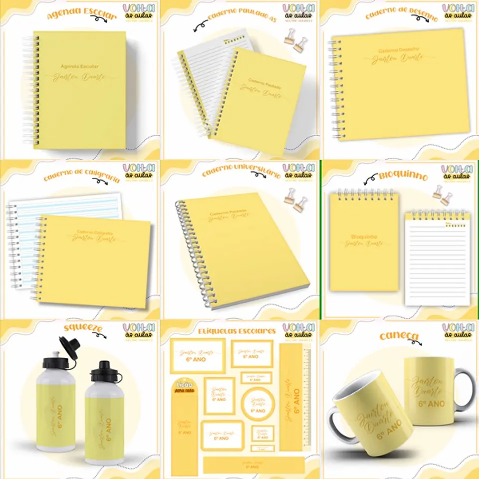ARQUIVO ENCADERNAÇÃO KIT ESCOLAR NEUTRO AMARELO - LINA CRIATIVA 1