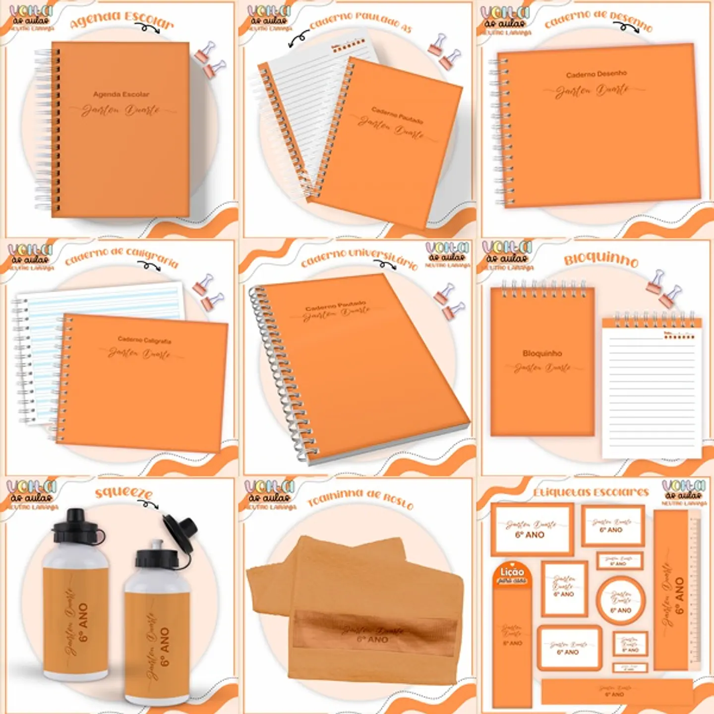 ARQUIVO ENCADERNAÇÃO KIT ESCOLAR NEUTRO LARANJA - LINA CRIATIVA 1