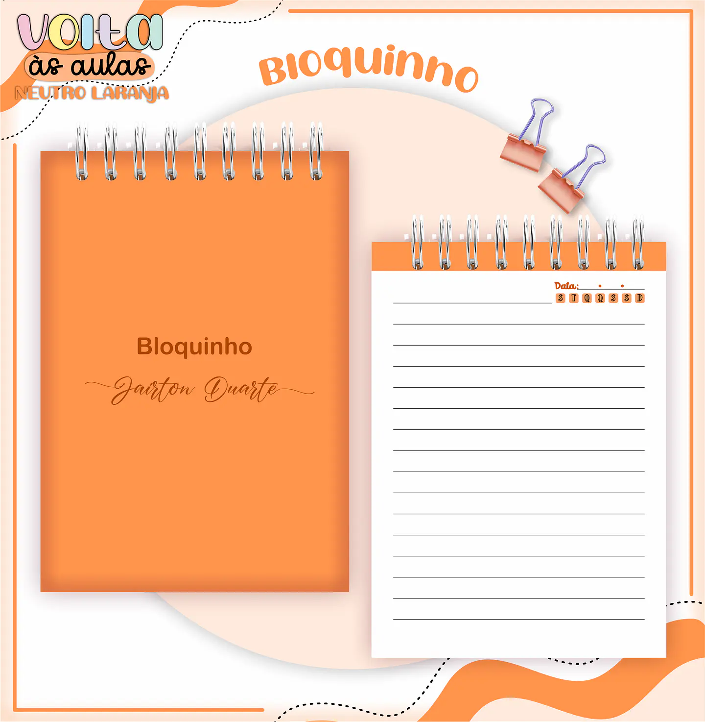 ARQUIVO ENCADERNAÇÃO KIT ESCOLAR NEUTRO LARANJA - LINA CRIATIVA 5