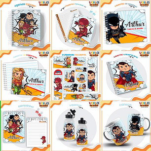 ARQUIVO ENCADERNAÇÃO KIT ESCOLAR LIGA DA JUSTIÇA - LINA CRIATIVA