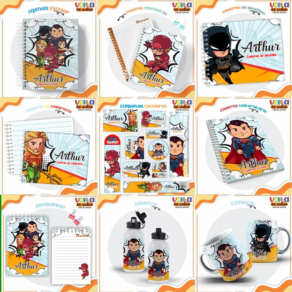 ARQUIVO ENCADERNAÇÃO KIT ESCOLAR LIGA DA JUSTIÇA - LINA CRIATIVA 1