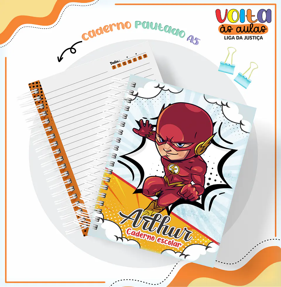 ARQUIVO ENCADERNAÇÃO KIT ESCOLAR LIGA DA JUSTIÇA - LINA CRIATIVA 5