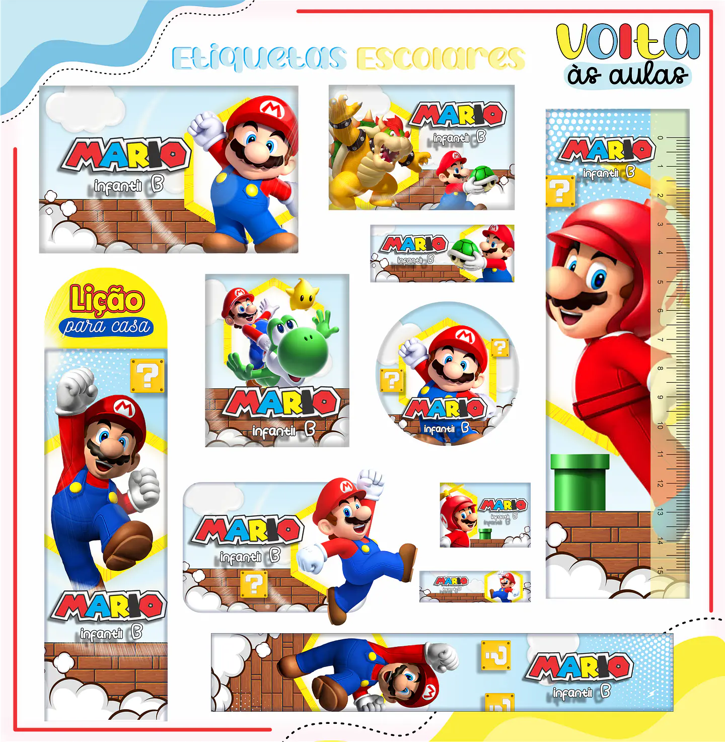 ARQUIVO ETIQUETA ESCOLAR SUPER MARIO - LINA 1