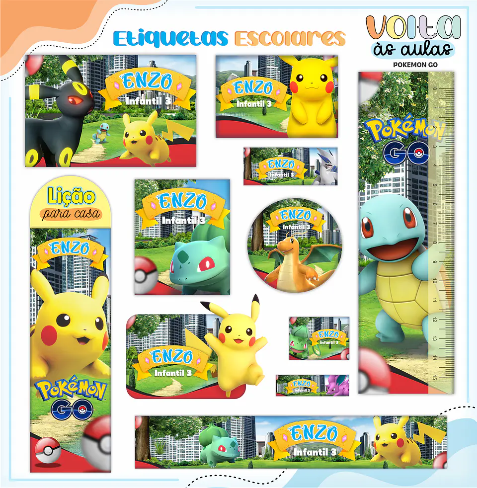 ARQUIVO ETIQUETA ESCOLAR POKEMON - LINA 1