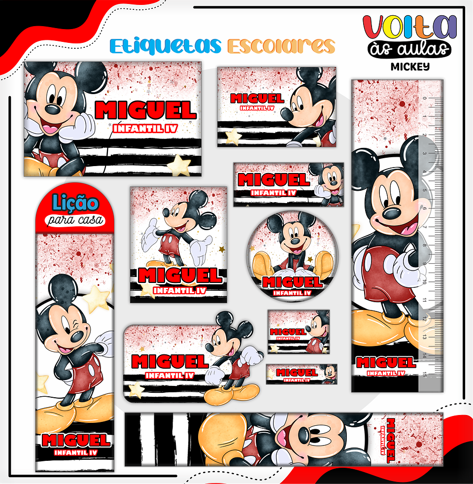 ARQUIVO ETIQUETA ESCOLAR MICKEY - LINA 1