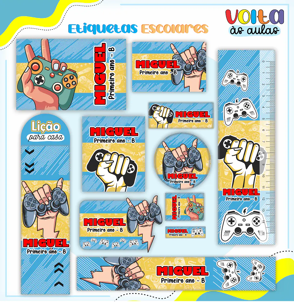 ARQUIVO ETIQUETA ESCOLAR VIDEO GAME - LINA 1