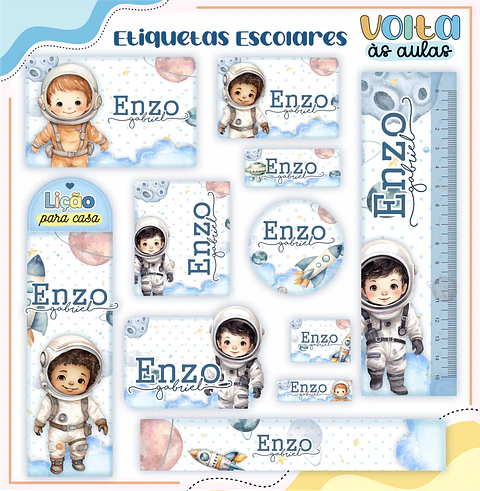 ARQUIVO ETIQUETA ESCOLAR ASTRONAUTA - LINA