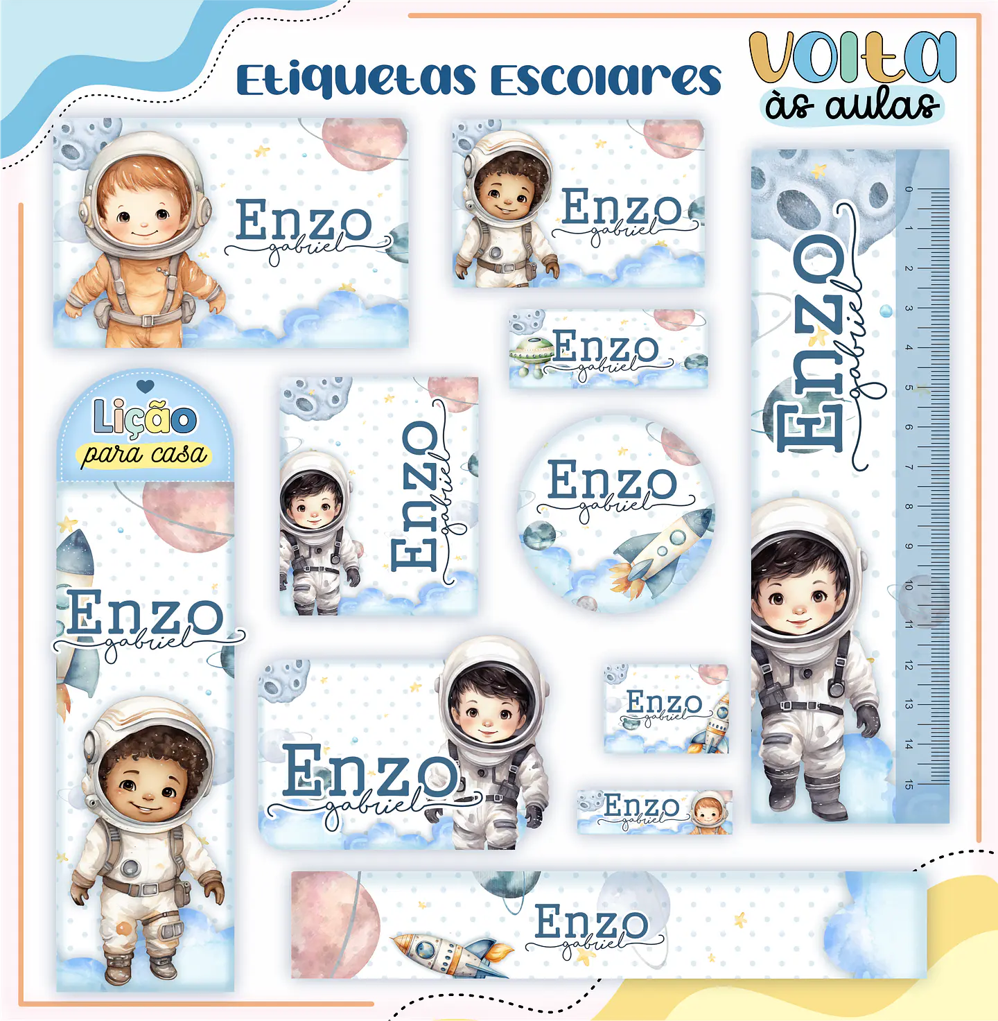 ARQUIVO ETIQUETA ESCOLAR ASTRONAUTA - LINA 1
