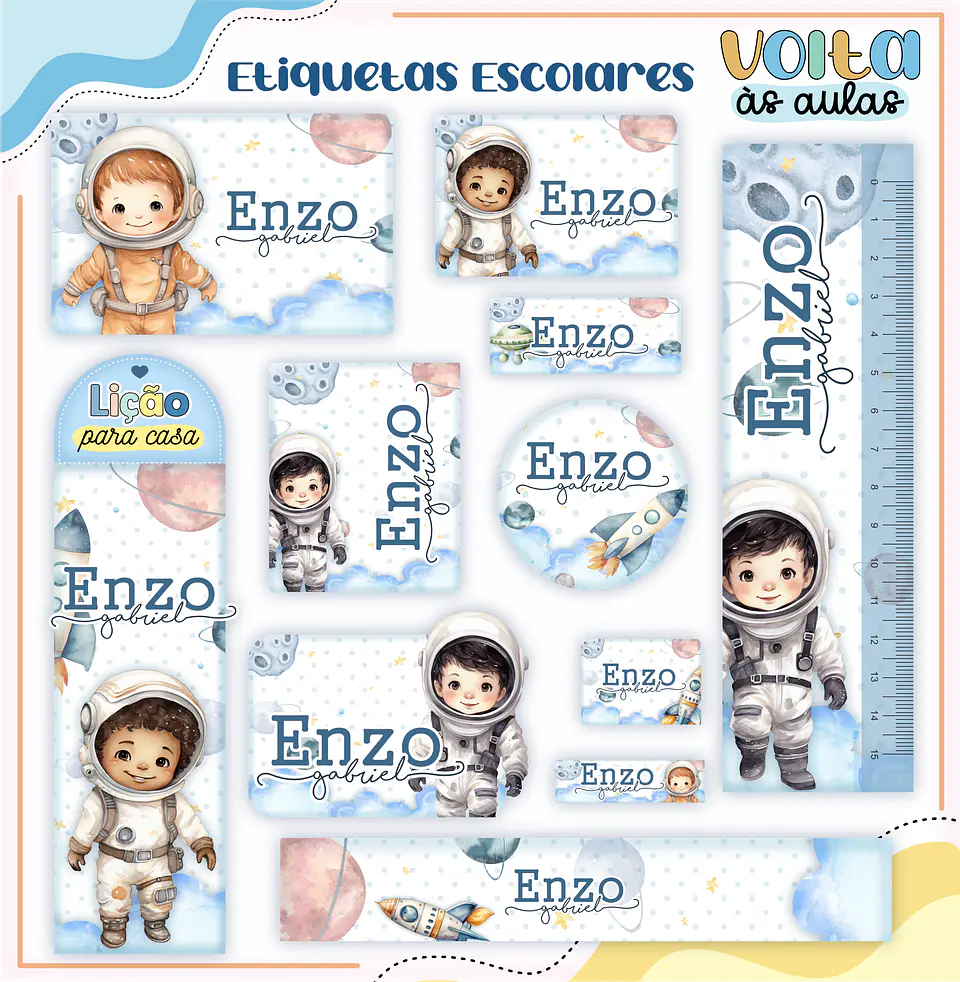 ARQUIVO ETIQUETA ESCOLAR ASTRONAUTA - LINA 1