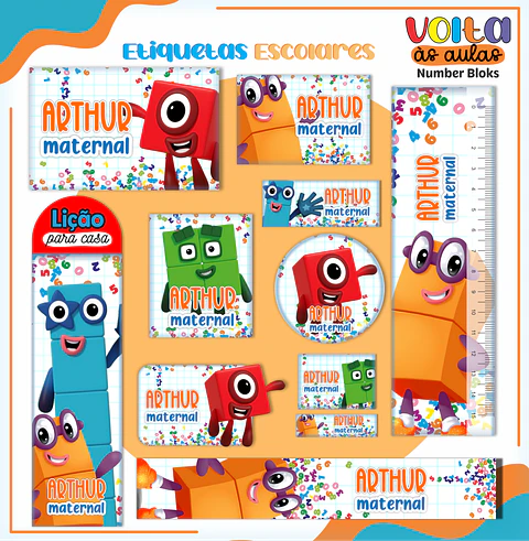 ARQUIVO ETIQUETA ESCOLAR NUMBER BLOCKS - LINA