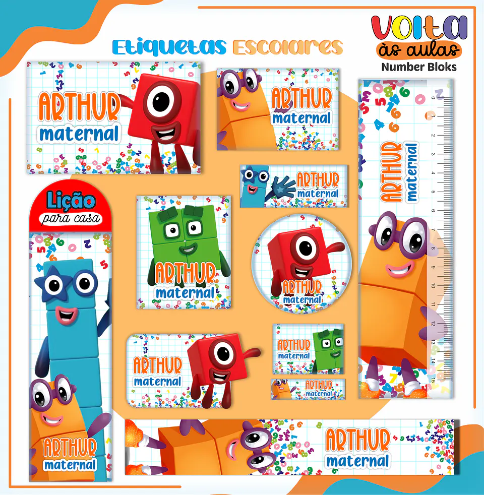 ARQUIVO ETIQUETA ESCOLAR NUMBER BLOCKS - LINA 1