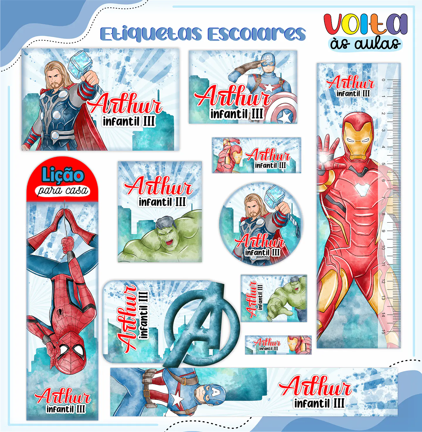 ARQUIVO ETIQUETA ESCOLAR VINGADORES - LINA 1