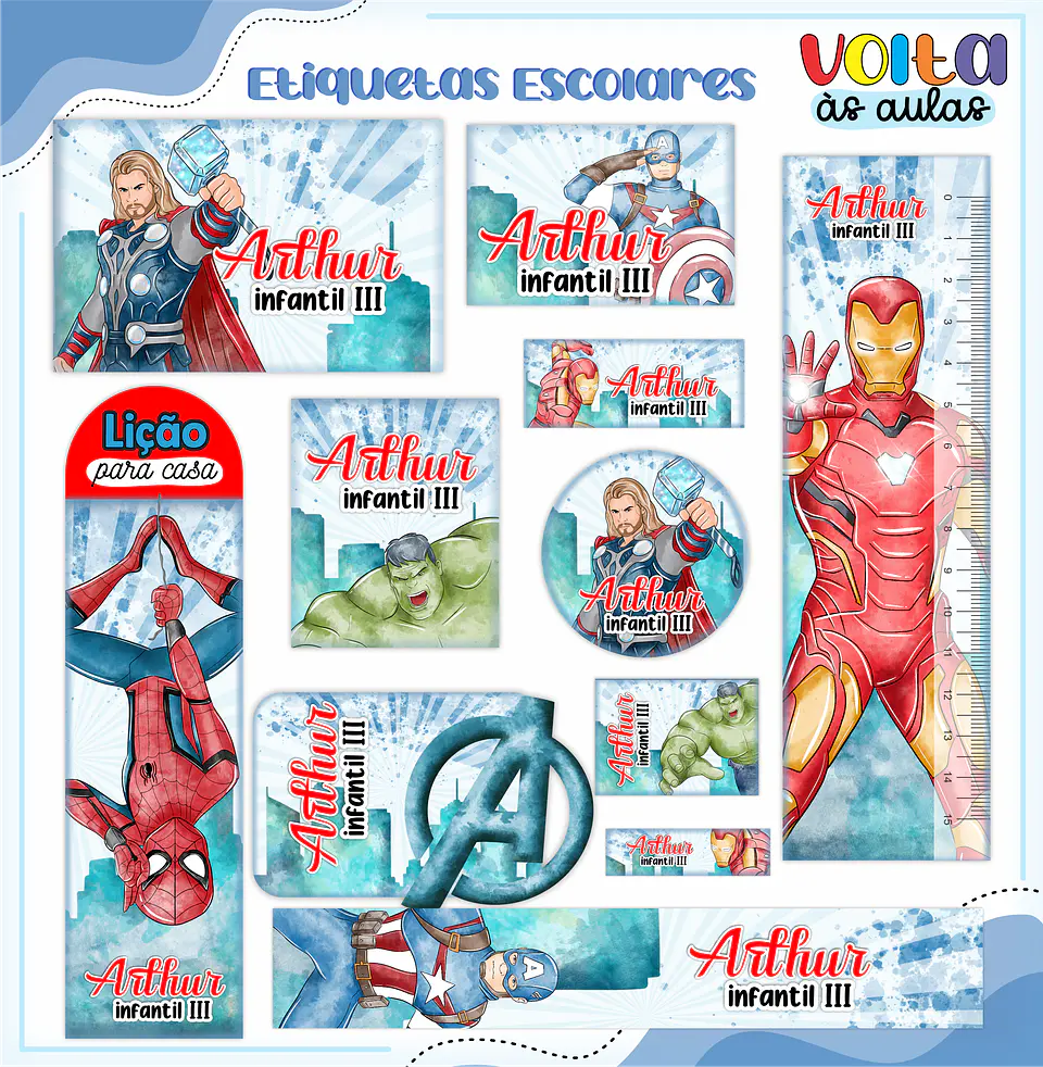 ARQUIVO ETIQUETA ESCOLAR VINGADORES - LINA 1