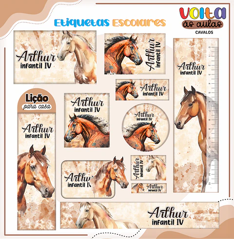 ARQUIVO ETIQUETA ESCOLAR CAVALOS - LINA