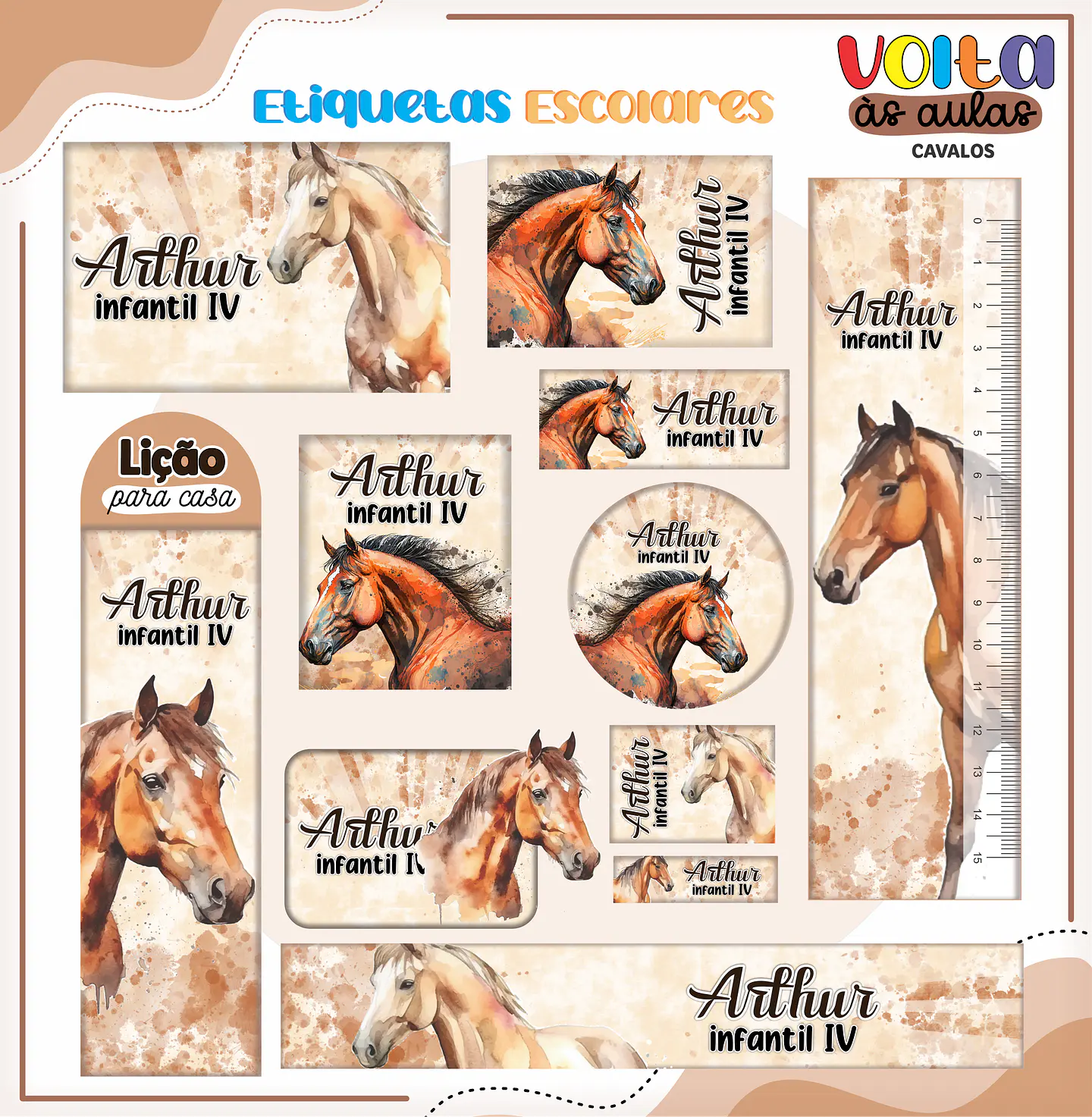 ARQUIVO ETIQUETA ESCOLAR CAVALOS - LINA 1