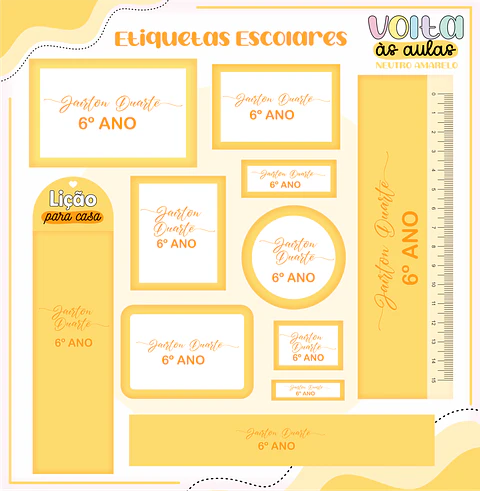 ARQUIVO ETIQUETA ESCOLAR NEUTRO AMARELO - LINA