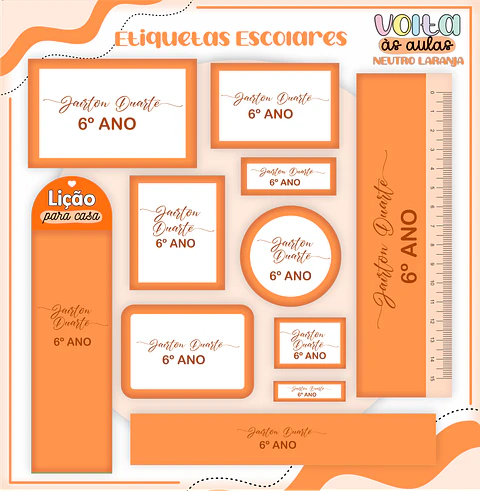 ARQUIVO ETIQUETA ESCOLAR NEUTRO LARANJA - LINA