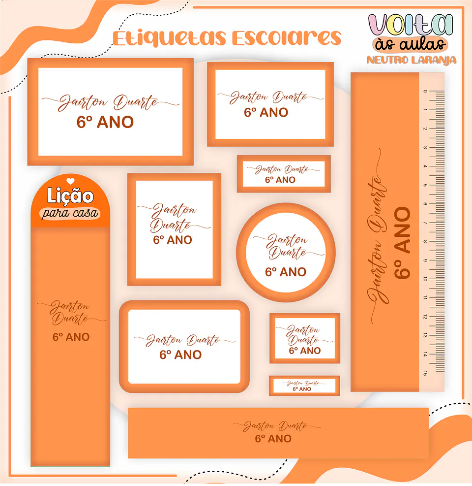 ARQUIVO ETIQUETA ESCOLAR NEUTRO LARANJA - LINA 1