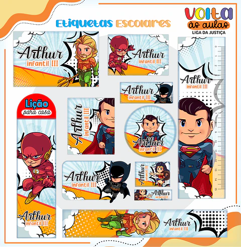 ARQUIVO ETIQUETA ESCOLAR LIGA DA JUSTIÇA - LINA