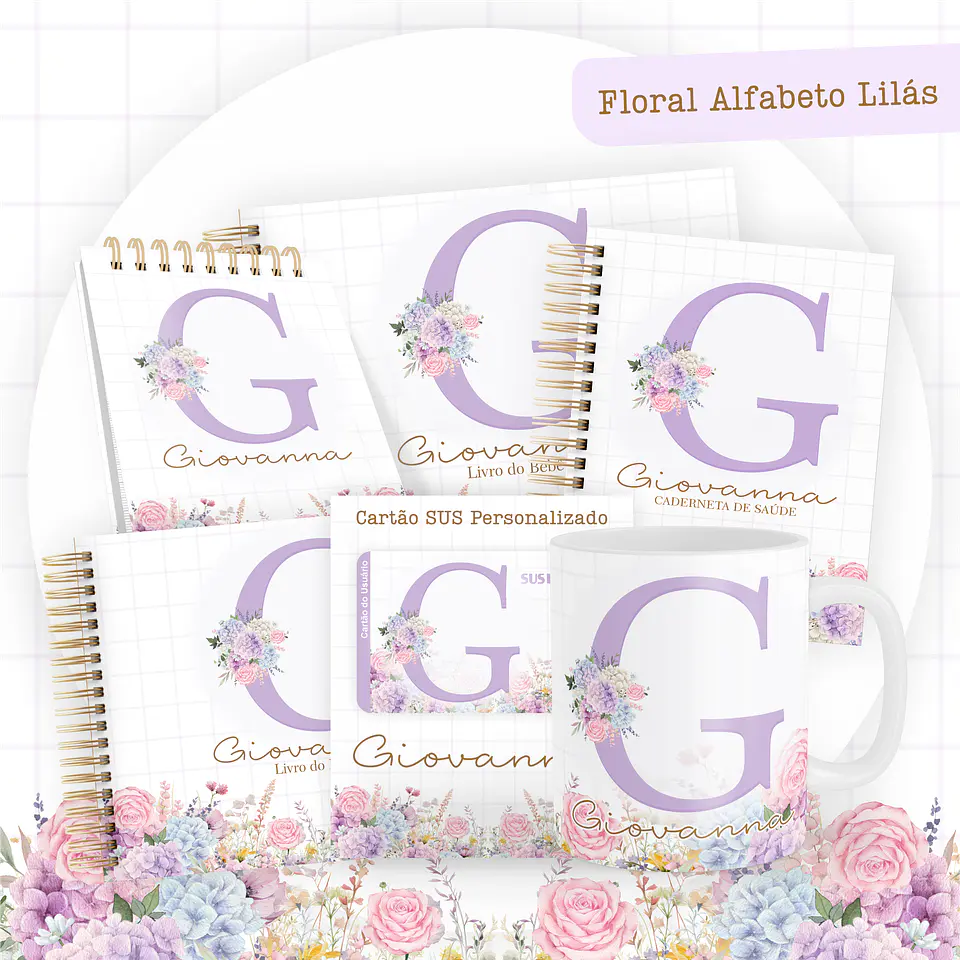 ARQUIVO ENCADERNAÇÃO BABY ALFABETO FLORAL LILÁS - PAMELLA 1