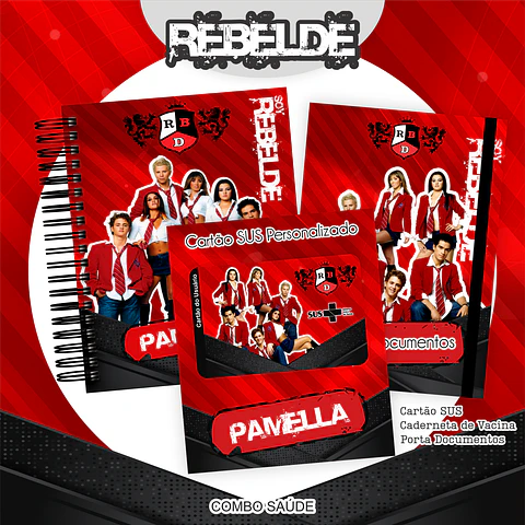 Arquivo Kit Saúde REBELDE, Caderneta de Vacina, Cartão SUS e Porta Documento- PAMELLA