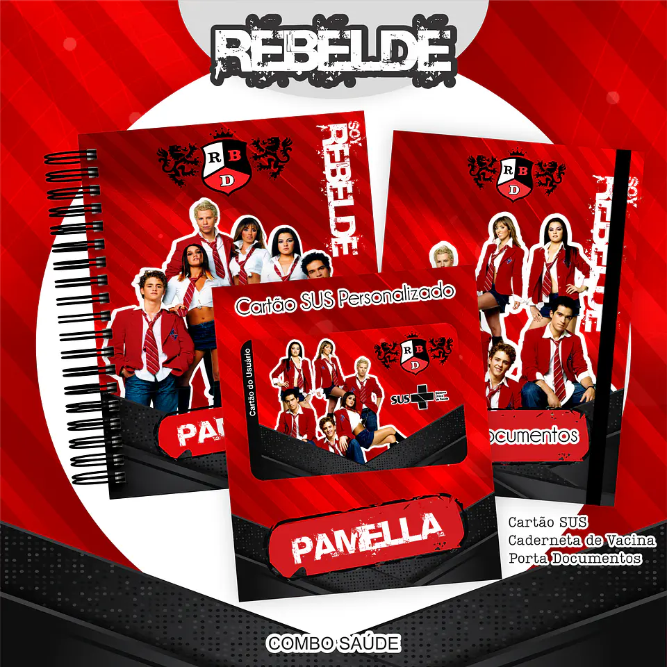 Arquivo Kit Saúde REBELDE, Caderneta de Vacina, Cartão SUS e Porta Documento- PAMELLA 1