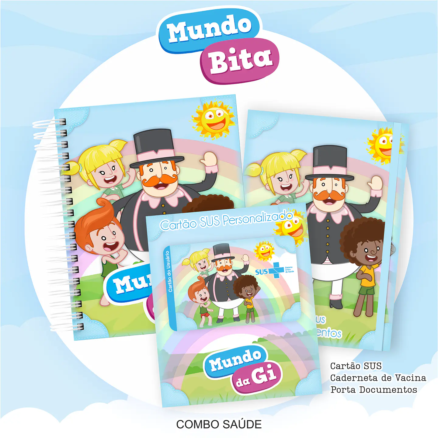 Arquivo Kit Saúde Mundo Bita, Caderneta de Vacina, Cartão SUS e Porta Documento- PAMELLA 1