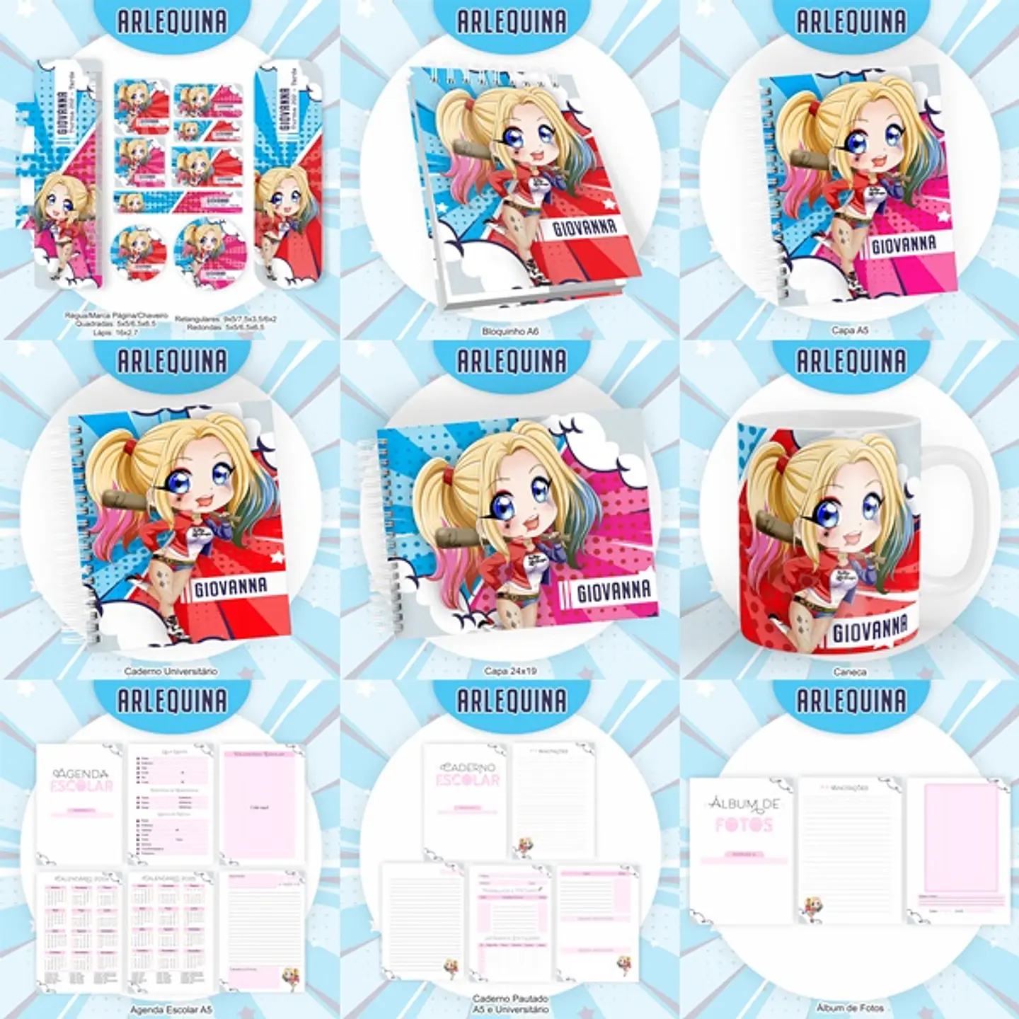 Arquivo Encadernação Kit Escolar Arlequina - PAMELLA 1