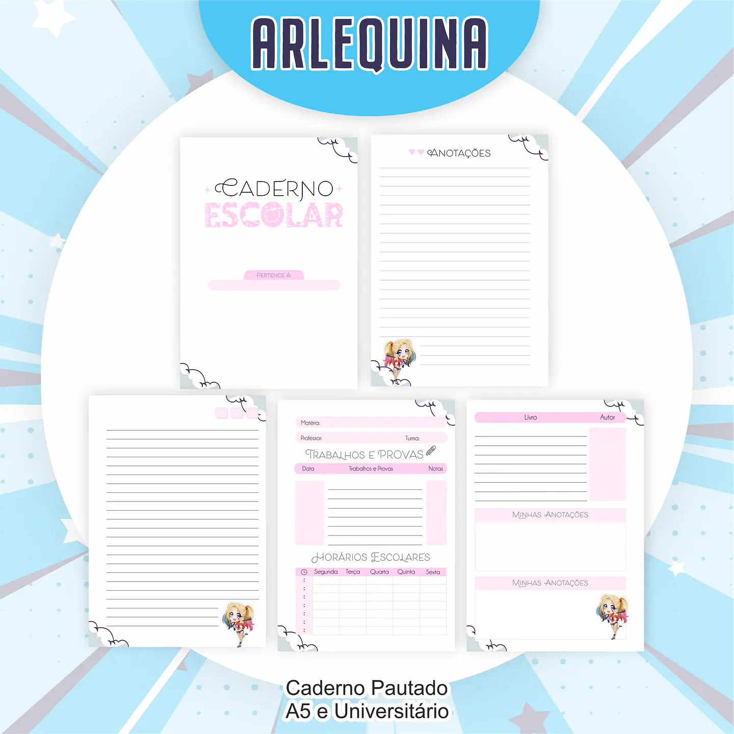 Arquivo Encadernação Kit Escolar Arlequina - PAMELLA 5