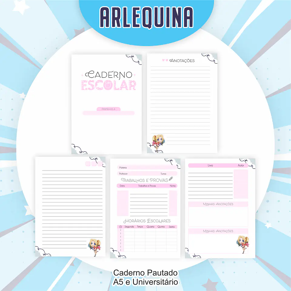 Arquivo Encadernação Kit Escolar Arlequina - PAMELLA 5
