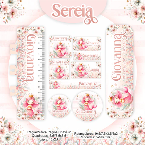 Arquivo Etiqueta Escolar Sereia - Pamella