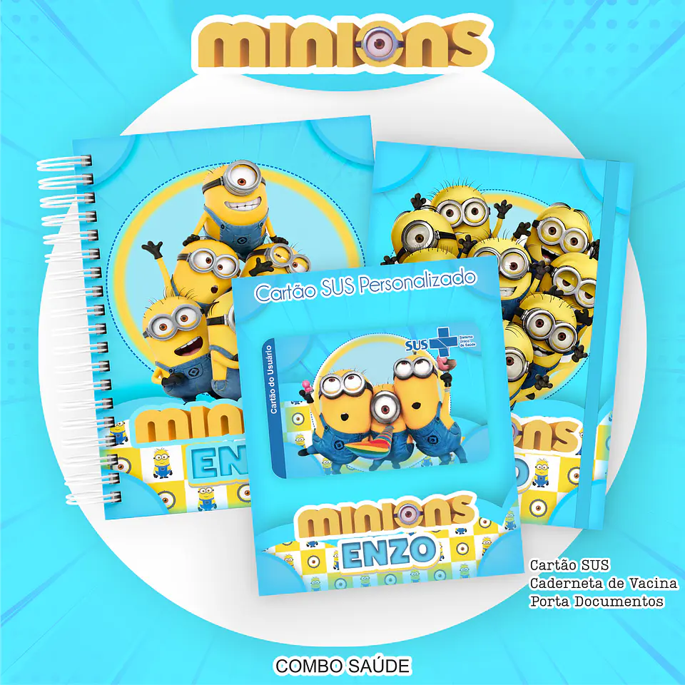 Arquivo Kit Saúde Minnions Caderneta de Vacina, Cartão SUS e Porta Documento- PAMELLA 1
