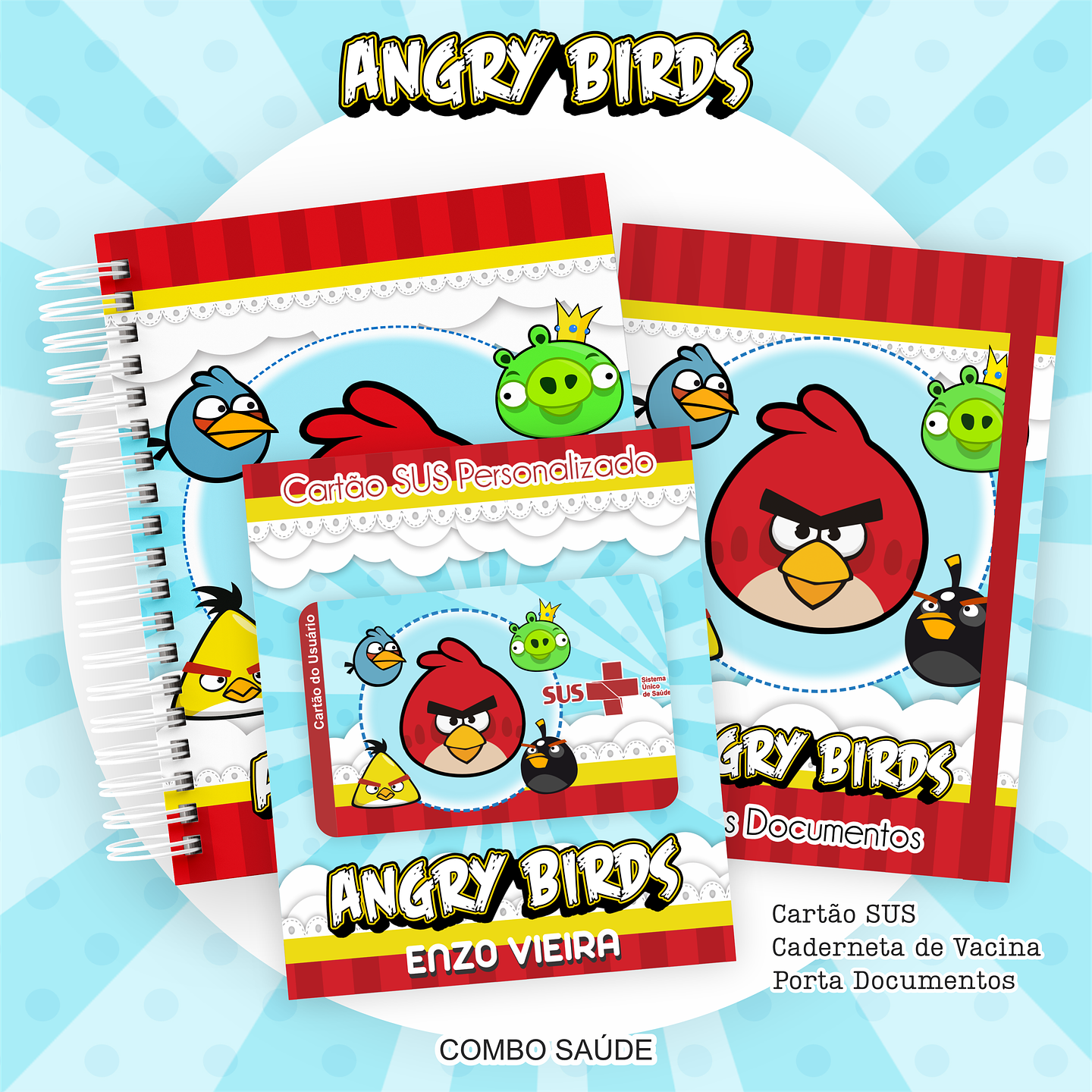Arquivo Kit Saúde Angry Birds Caderneta de Vacina, Cartão SUS e Porta Documento- PAMELLA 1