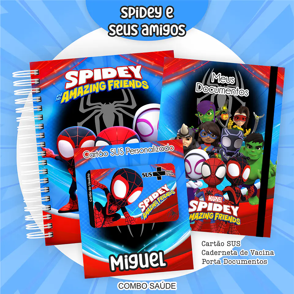 Arquivo Kit Saúde Spidey e seus amigos Caderneta de Vacina, Cartão SUS e Porta Documento- PAMELLA 1