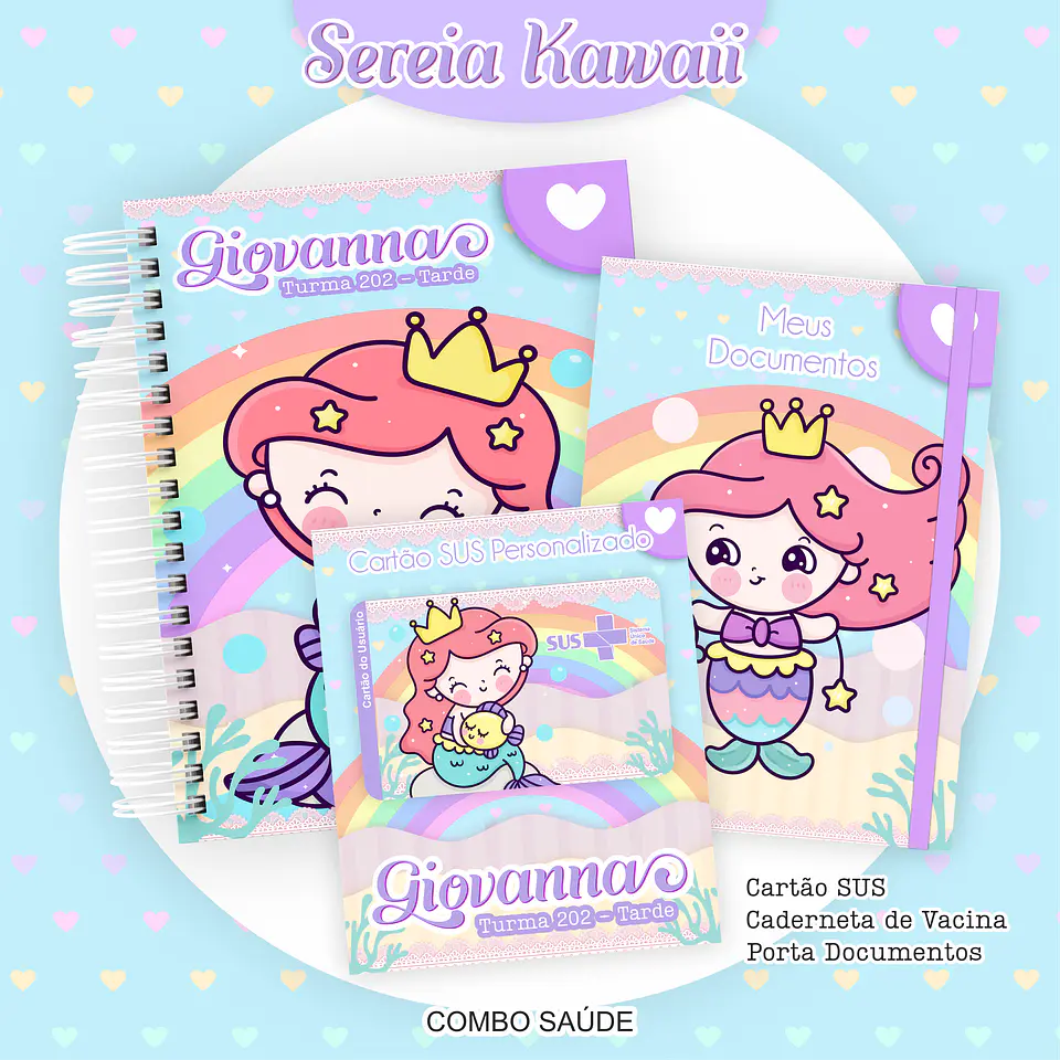 Arquivo Kit Saúde Sereia Caderneta de Vacina, Cartão SUS e Porta Documento- PAMELLA 1