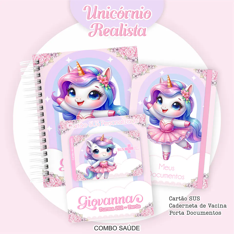 Arquivo Kit Saúde Unicórnio Caderneta de Vacina, Cartão SUS e Porta Documento- PAMELLA 1