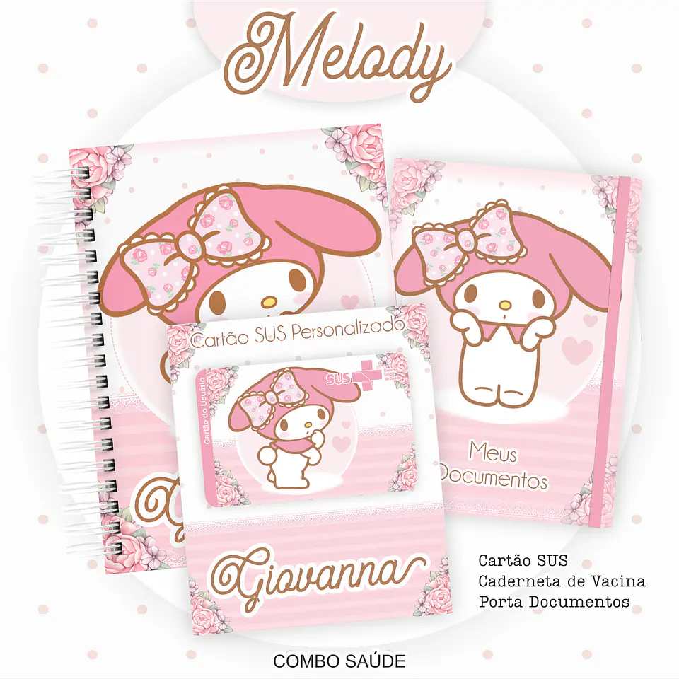 Arquivo Kit Saúde Melody Caderneta de Vacina, Cartão SUS e Porta Documento- PAMELLA 1