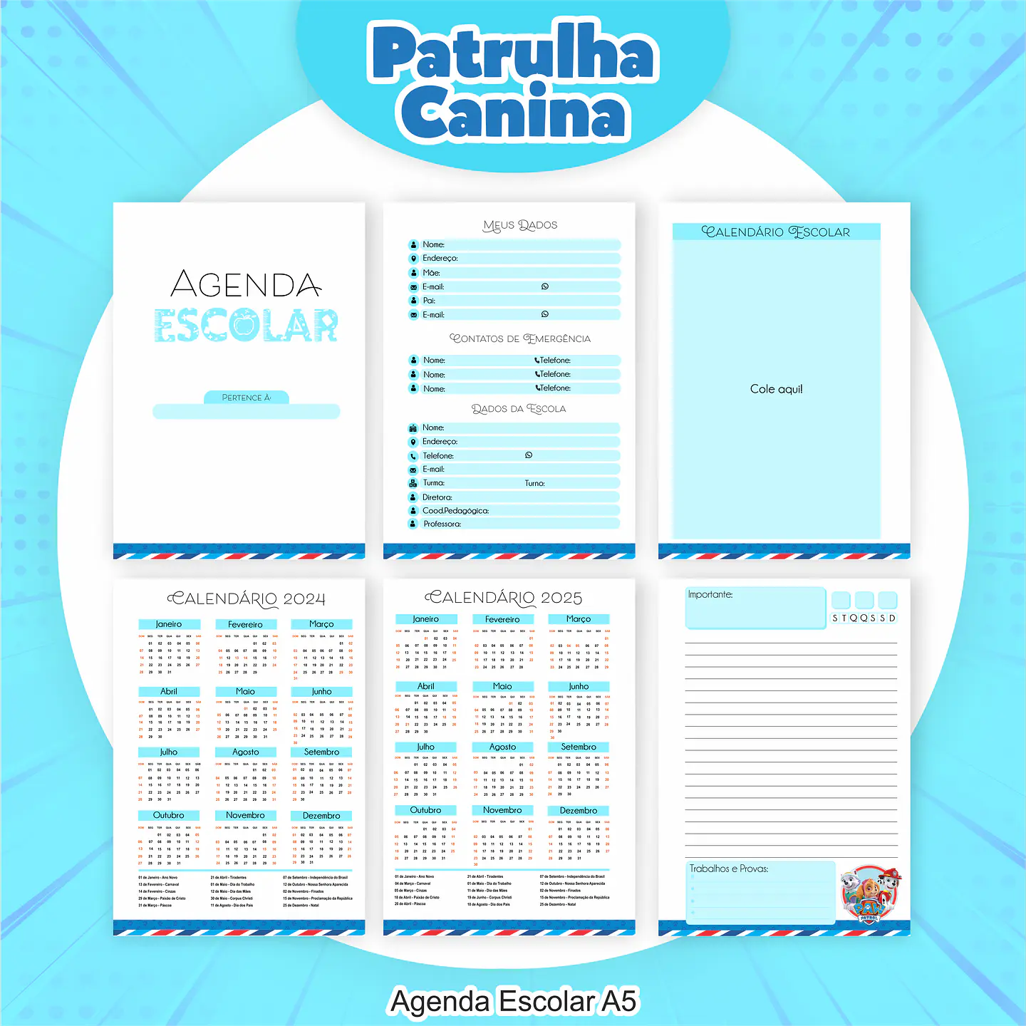 Arquivo Encadernação Kit Escolar Patrulha Canina Menino - PAMELLA 6