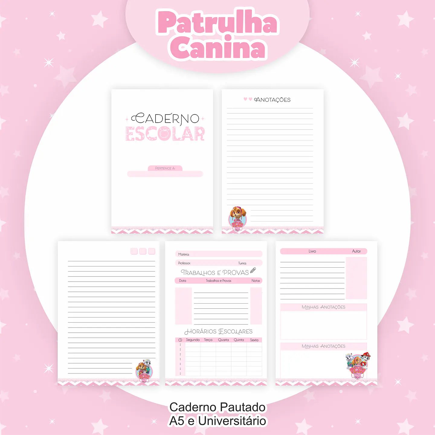 Arquivo Encadernação Kit Escolar Patrulha Canina Menina - PAMELLA 5