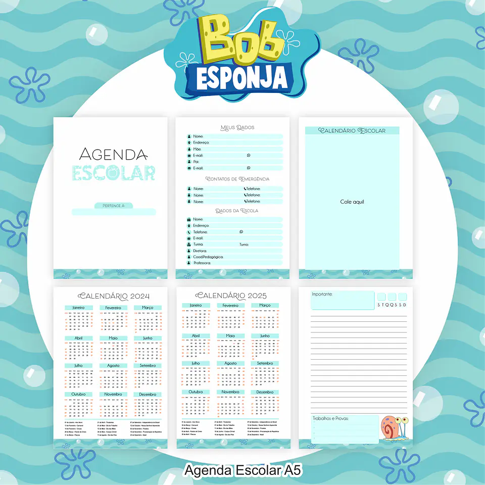 Arquivo Encadernação Kit Escolar Bob Esponja - PAMELLA 9