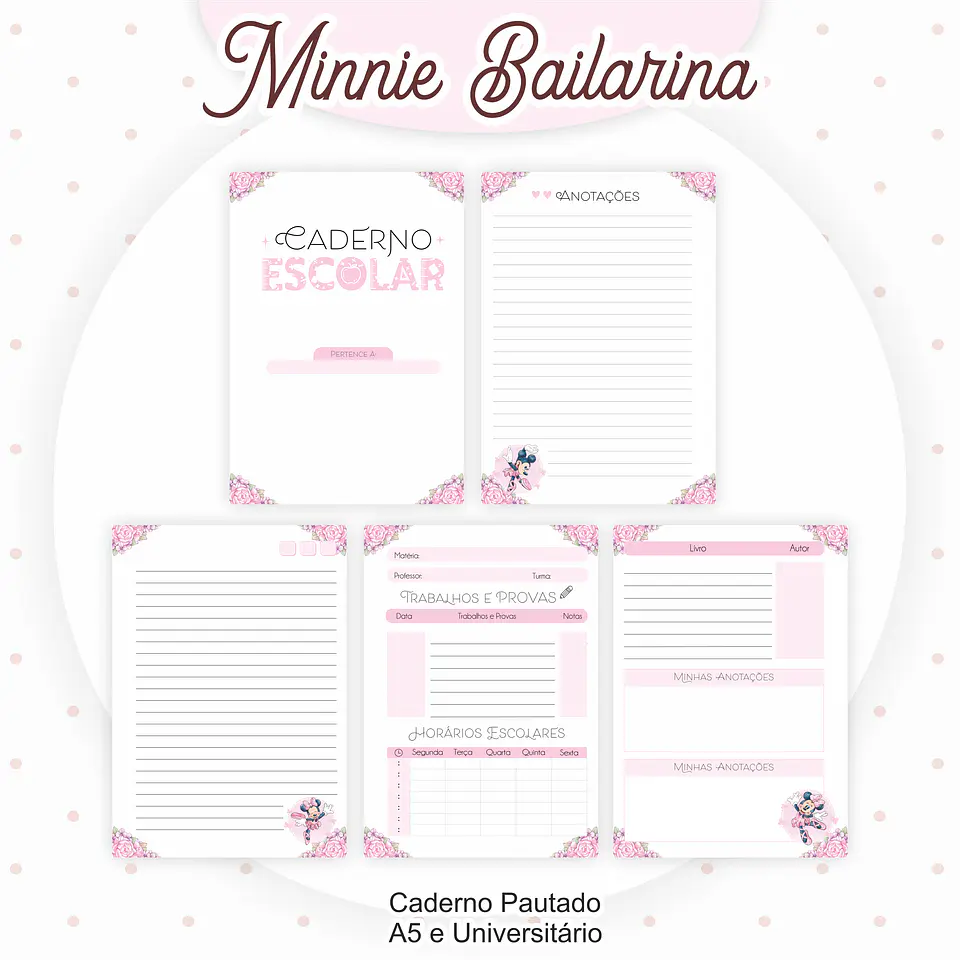 Arquivo Encadernação Kit Escolar Minnie Bailarina - PAMELLA 4