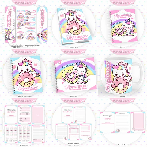 Arquivo Encadernação Kit Escolar Unicórnio Kawaii - PAMELLA