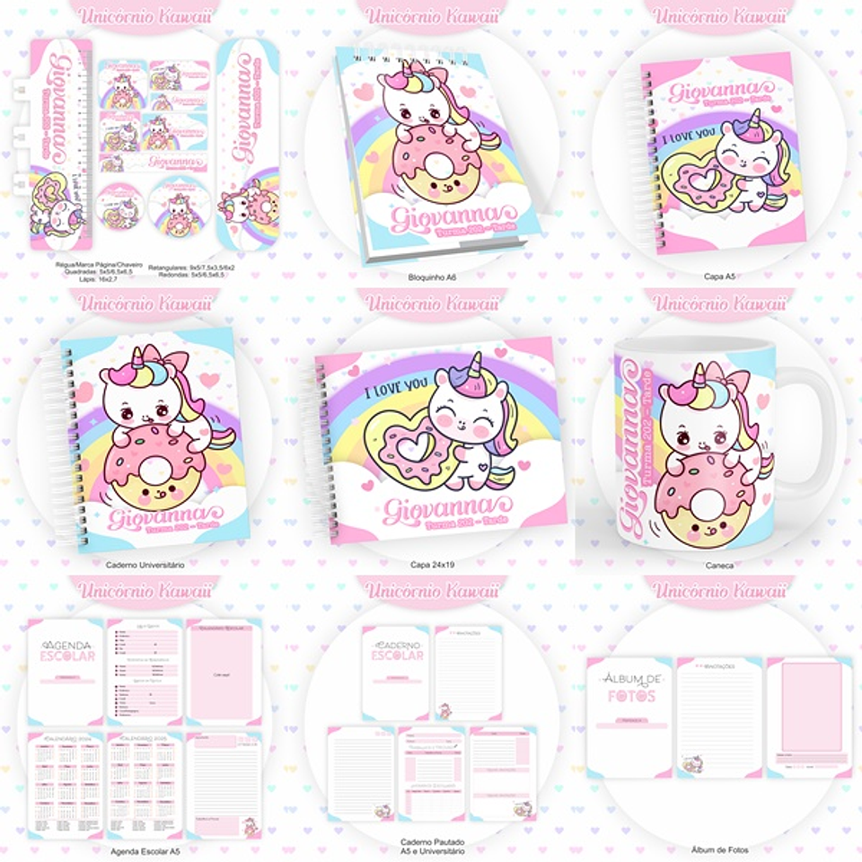 Arquivo Encadernação Kit Escolar Unicórnio Kawaii - PAMELLA 1