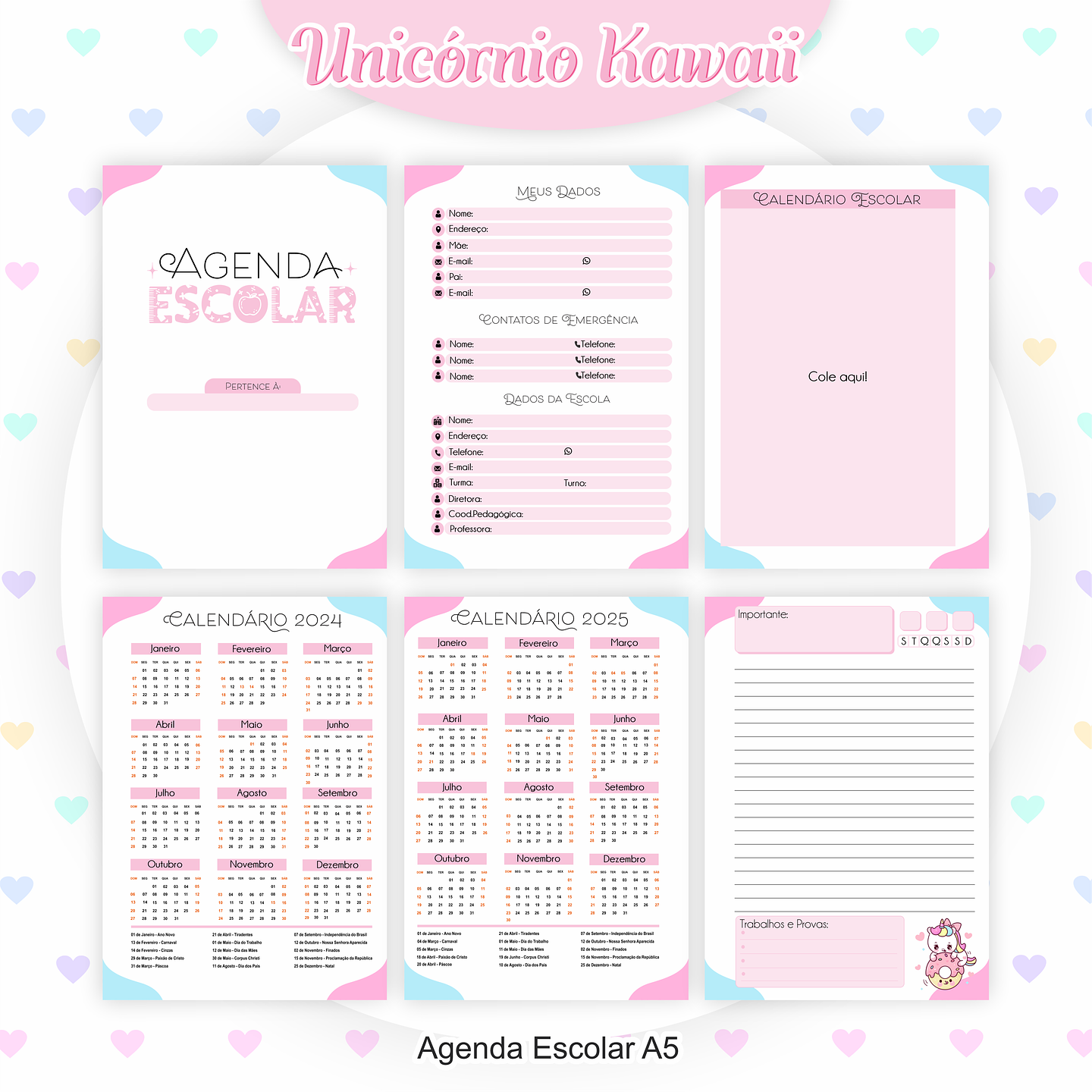 Arquivo Encadernação Kit Escolar Unicórnio Kawaii - PAMELLA 3
