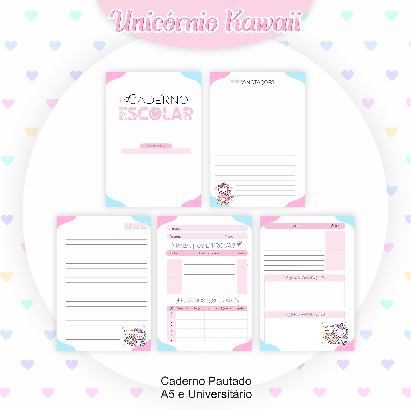 Arquivo Encadernação Kit Escolar Unicórnio Kawaii - PAMELLA 4