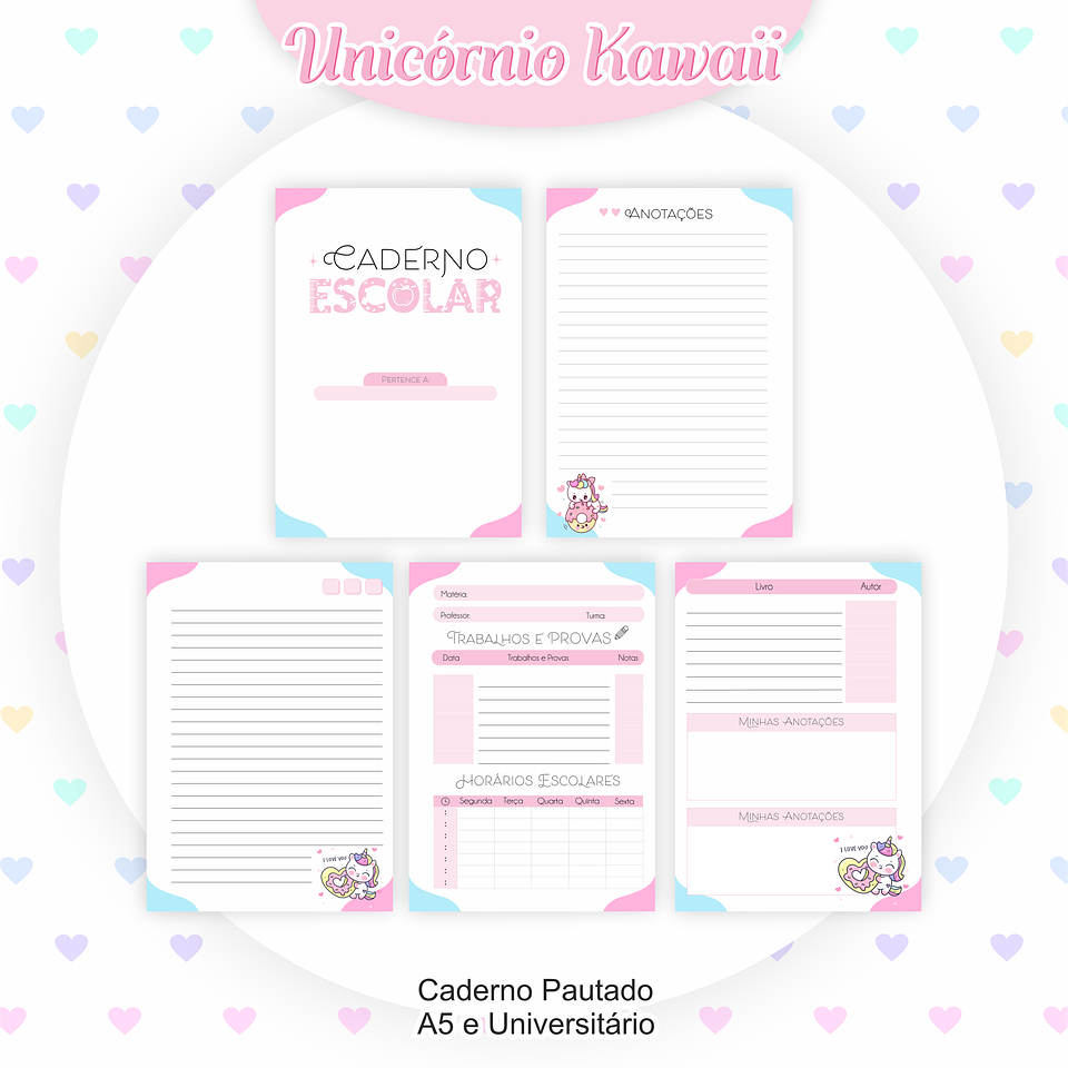 Arquivo Encadernação Kit Escolar Unicórnio Kawaii - PAMELLA 4